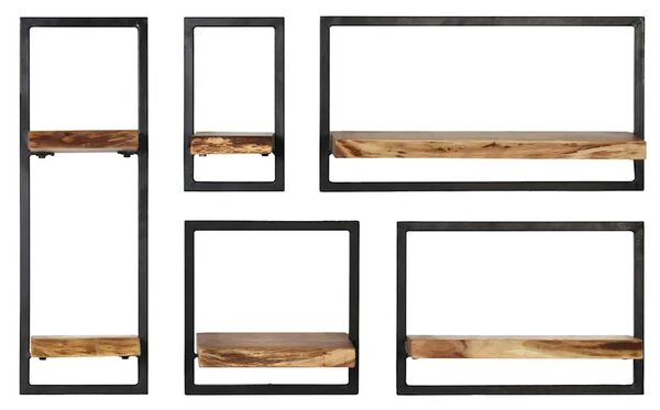 5-dijelni set zidnih polica od masivnog drva bagrema i čelika - 21 x 25 x 75 cm 5 1 21 x 25 x 75 cm