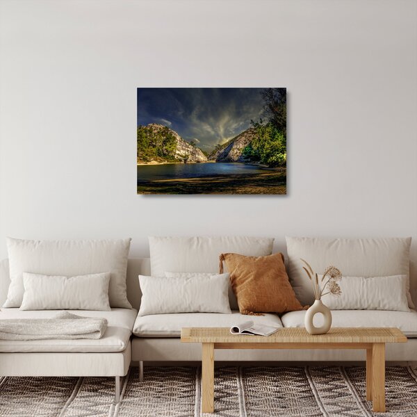 Staklena slika krajolika s jezerom (70x50 cm)
