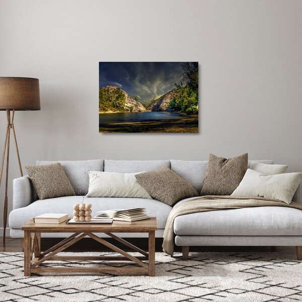 Staklena slika krajolika s jezerom (70x50 cm)