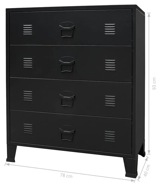 Ladičar od metala u industrijskom stilu 78 x 40 x 93 cm crni - Crna 1 Crna