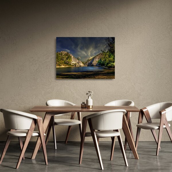 Staklena slika krajolika s jezerom (70x50 cm)