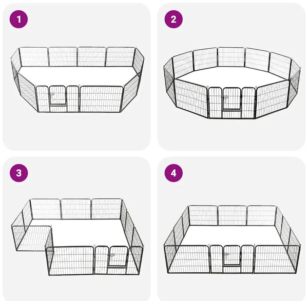 Ograda za pse s 12 ploča od čelika 80 x 60 cm crna - 60 x 80 cm 1 12 panela 60 x 80 cm