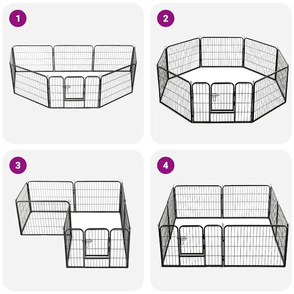 Ograda za pse s 8 ploča od čelika 60 x 80 cm crna - 60 x 80 cm 1 8 panela 60 x 80 cm