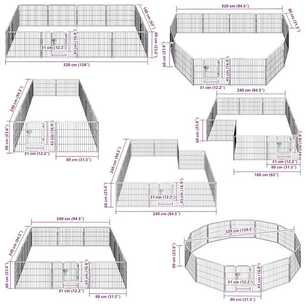 Ograda za pse s 12 ploča od čelika 80 x 60 cm crna - 60 x 80 cm 1 12 panela 60 x 80 cm