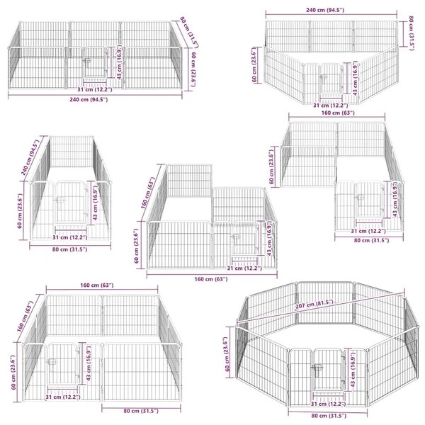 Ograda za pse s 8 ploča od čelika 60 x 80 cm crna - 60 x 80 cm 1 8 panela 60 x 80 cm
