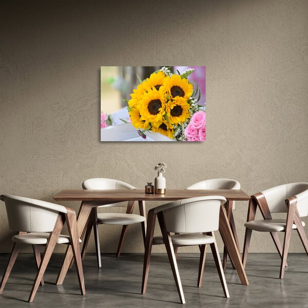Staklena slika vjenčanog buketa suncokreta (70x50 cm)