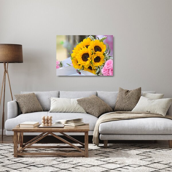 Staklena slika vjenčanog buketa suncokreta (70x50 cm)