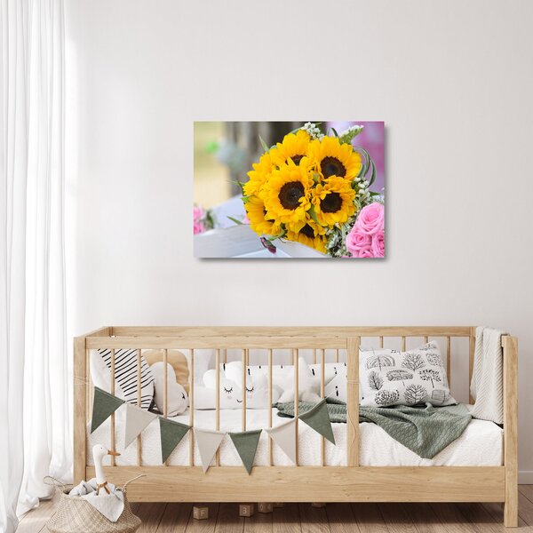 Staklena slika vjenčanog buketa suncokreta (70x50 cm)