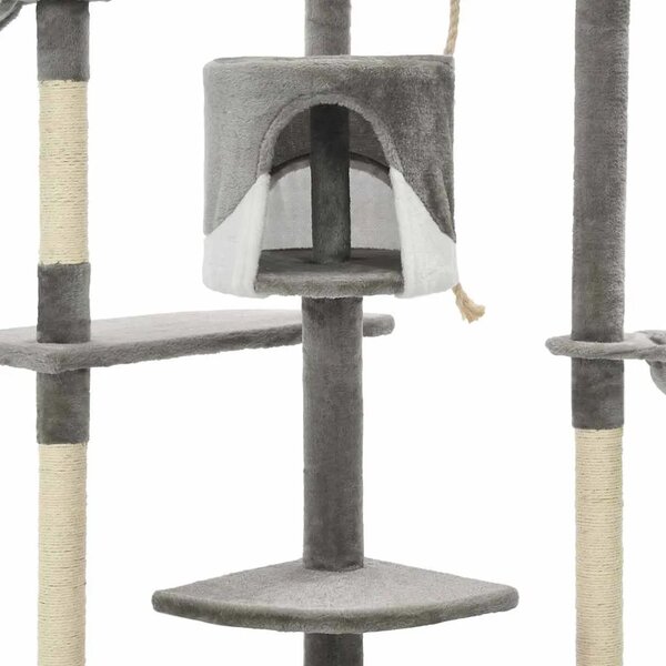 Penjalica za mačke - Kuća za mačke - Grebalica sa stupovima za grebanje 203 cm sivo-bijela - Siva i bijela 203 cm Siva i bijela