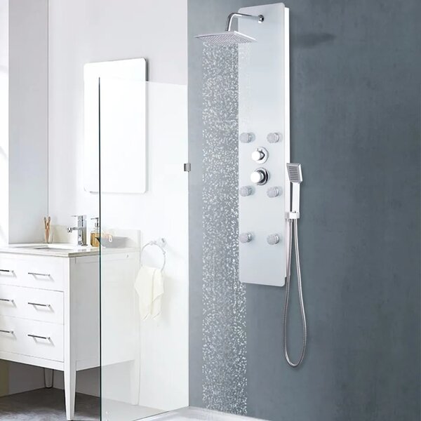 Tuš panel od stakla 25 x 44 6 x 130 cm bijeli - Bijela Bijela