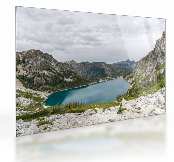 Staklena slika jezera u planinama (70x50 cm)