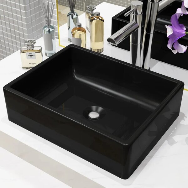 Keramički kvadratni Lavabo - Umivaonik 41 x 30 x 12 cm crni - Crna Crna