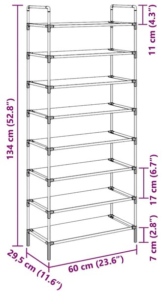 Stalak za cipele s 8 polica od metala i netkane tkanine crni - Crna 60 x 28 x 140 cm 1 1