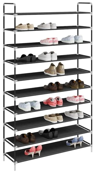 Stalak za cipele s 10 polica od metala i netkane tkanine crni - Crna 100 x 29.5 x 170 cm 1 1