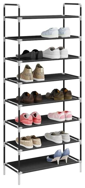 Stalak za cipele s 8 polica od metala i netkane tkanine crni - Crna 60 x 28 x 140 cm 1 1