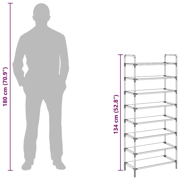 Stalak za cipele s 8 polica od metala i netkane tkanine crni - Crna 60 x 28 x 140 cm 1 1