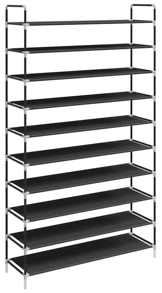 Stalak za cipele s 10 polica od metala i netkane tkanine crni - Crna 100 x 29.5 x 170 cm 1 1