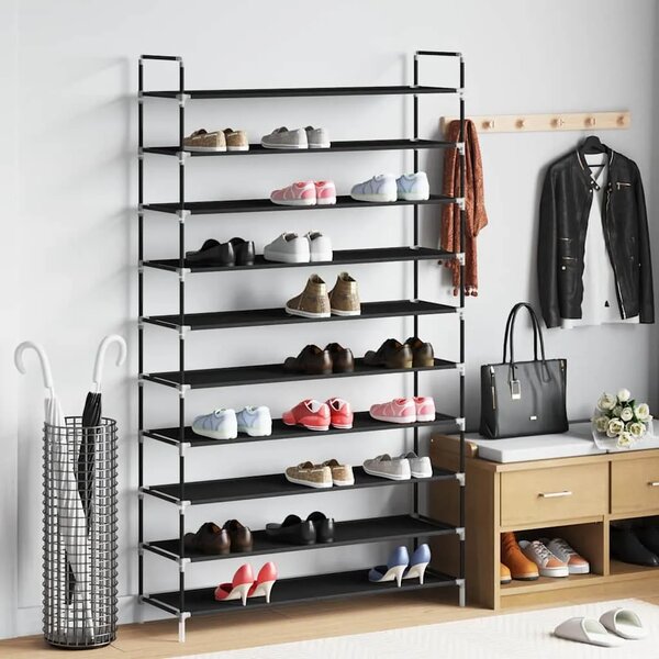Stalak za cipele s 10 polica od metala i netkane tkanine crni - Crna 100 x 29.5 x 170 cm 1 1