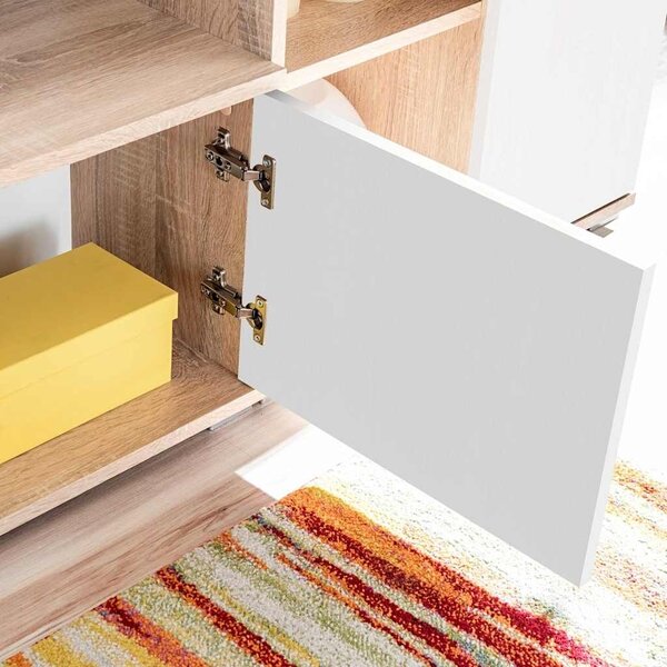 Zidni TV element s LED svjetlima boja hrasta sonome i bijela - Boja hrasta i bijela 1 Boja hrasta i bijela