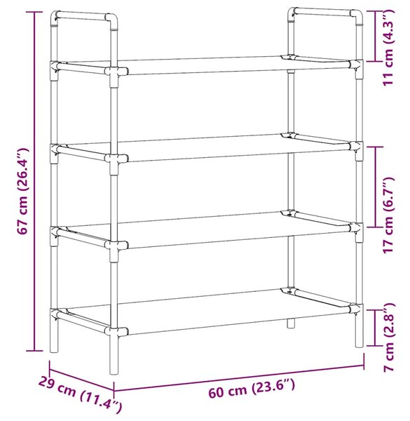 Stalak za cipele s 4 police od metala i netkane tkanine crni - Crna 60 x 29 x 71 cm 1 1