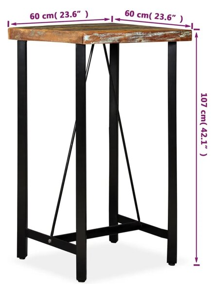 Barski stol od masivnog obnovljenog drva 60x60x107 cm - Smeđa 60 x 60 x 107 cm 1 Smeđa