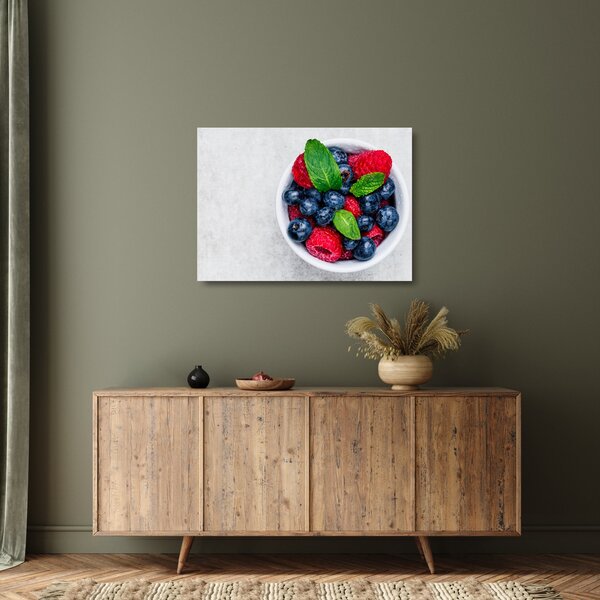 Staklena slika - zdjela s šumskim voćem (70x50 cm)