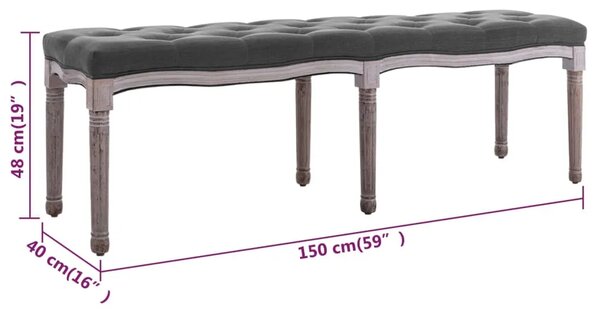 Klupa od tkanine i masivnog drva 150 x 40 x 48 cm tamnosiva - Tamno siva Tamno siva