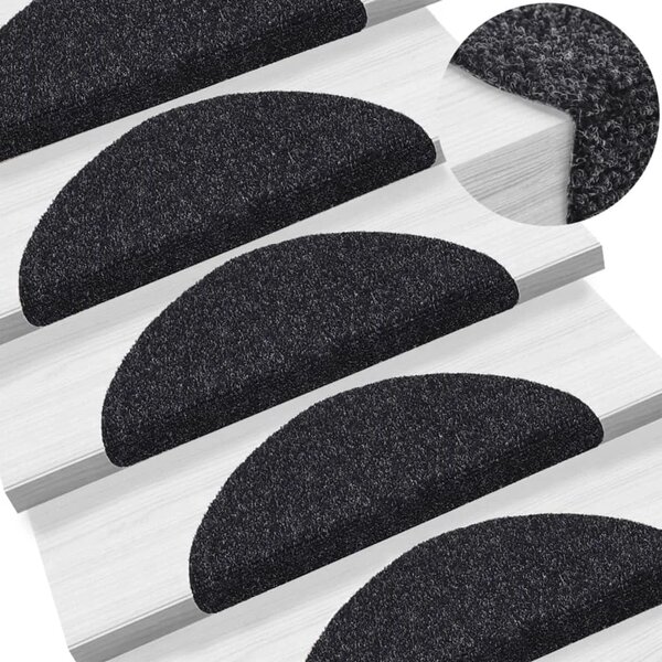 Prostirke za stepenice samoljepljive 15 kom 56x17x3 cm crne poluokrugle - Crna 56 x 17 x 3 cm 15 Crna