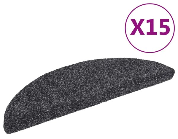 Prostirke za stepenice samoljepljive 15 kom 56x17x3 cm tamno sive poluokrugle - Tamno siva 56 x 17 x 3 cm 15 Tamno siva