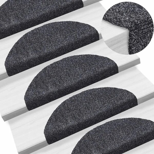 Prostirke za stepenice samoljepljive 15 kom 65x21x4 cm tamno sive poluokrugle velike - Tamno siva 65 x 21 x 4 cm 15 Tamno