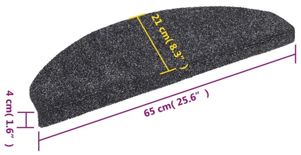 Prostirke za stepenice samoljepljive 15 kom 65x21x4 cm tamno sive poluokrugle velike - Tamno siva 65 x 21 x 4 cm 15 Tamno