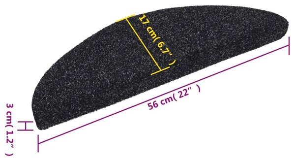 Prostirke za stepenice samoljepljive 15 kom 56x17x3 cm crne poluokrugle - Crna 56 x 17 x 3 cm 15 Crna