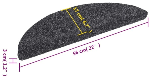 Prostirke za stepenice samoljepljive 15 kom 56x17x3 cm tamno sive poluokrugle - Tamno siva 56 x 17 x 3 cm 15 Tamno siva