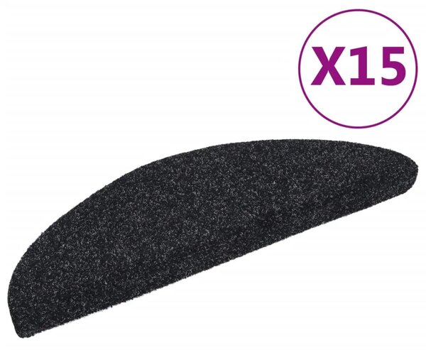 Prostirke za stepenice samoljepljive 15 kom 56x17x3 cm crne poluokrugle - Crna 56 x 17 x 3 cm 15 Crna