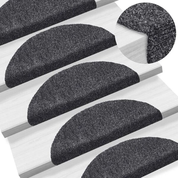 Prostirke za stepenice samoljepljive 15 kom 56x17x3 cm tamno sive poluokrugle - Tamno siva 56 x 17 x 3 cm 15 Tamno siva
