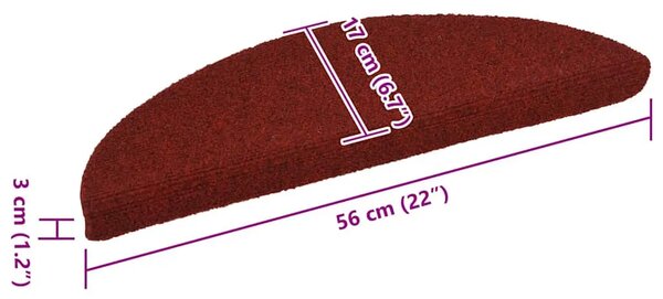Prostirke za stepenice samoljepljive 15 kom 56x17x3 cm bordo crvene poluokrugle - Bordo crvena 56 x 17 x 3 cm 15 Bordo crve