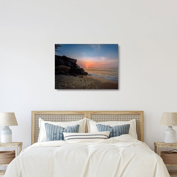Staklena slika zalaska sunca na plaži (70x50 cm)