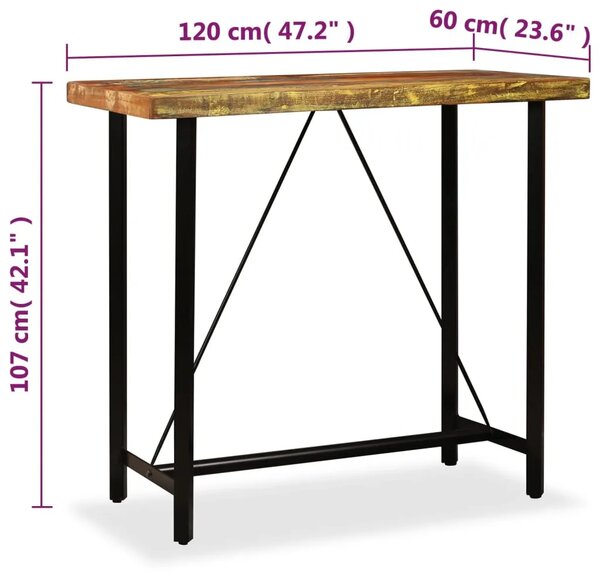Barski Stol od Masivnog Obnovljenog Drva 120x60x107 cm - Smeđa 120 x 60 x 107 cm 1 Smeđa