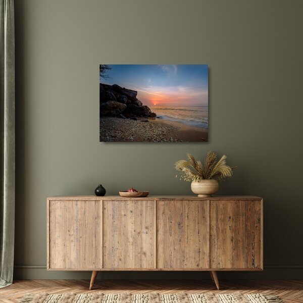 Staklena slika zalaska sunca na plaži (70x50 cm)
