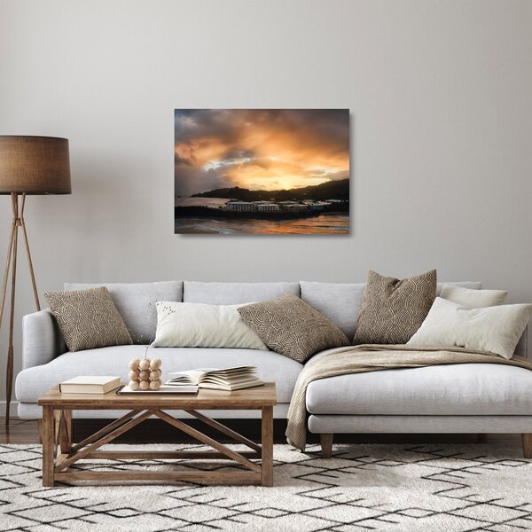 Staklena slika - plaža s oblačnim nebom (70x50 cm)