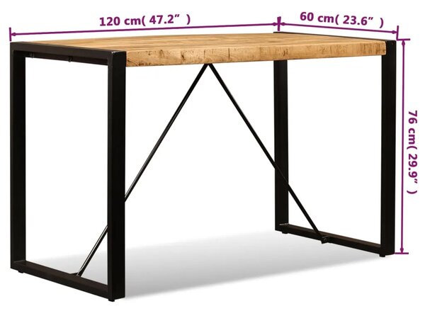 Blagovaonski Stol Masivno Grubo Obrađeno Drvo Manga 120 cm - Crna 120 x 60 x 76 cm 1 Grubo masivno drvo manga