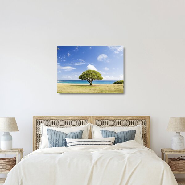 Staklena slika plaže s drvetom (70x50 cm)
