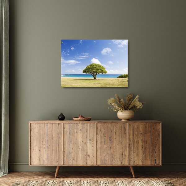 Staklena slika plaže s drvetom (70x50 cm)
