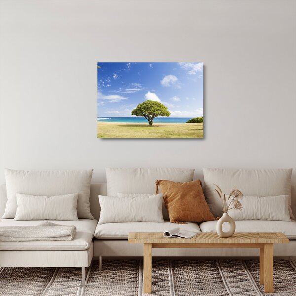 Staklena slika plaže s drvetom (70x50 cm)
