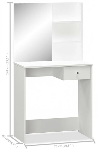 Toaletni Stolić od Iverice 75x40x141 cm Bijeli - Bijela 1 Bijela