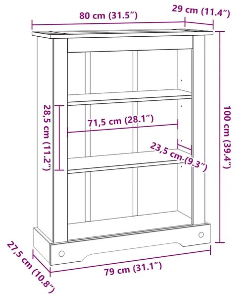 Biblioteka od borovine meksički asortiman Corona 80x29x100 cm - Smeđa 1 100 cm Smeđa