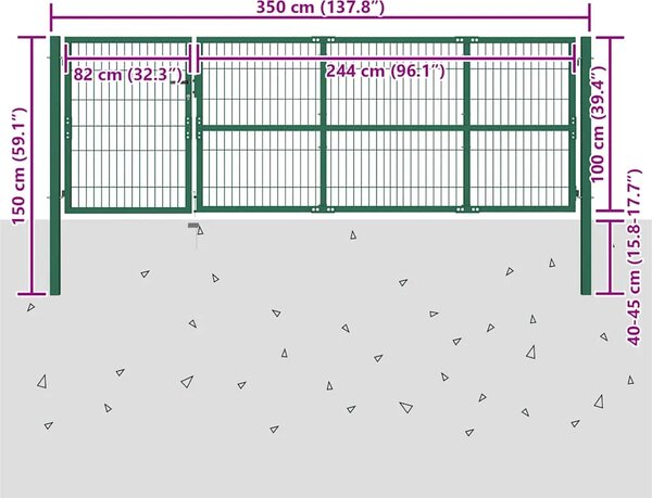 Vrtna ograda s stupovima 350x100 cm Čelična Zelena - Zelena 350 x 100 cm Zelena 350 x 100 cm
