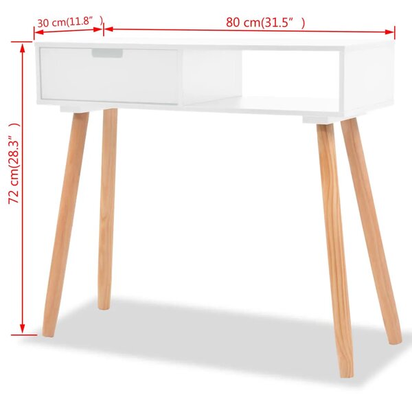 Konzolni Stol od Masivne Borovine 80x30x72 cm Bijeli - Bijela 1 Bijela