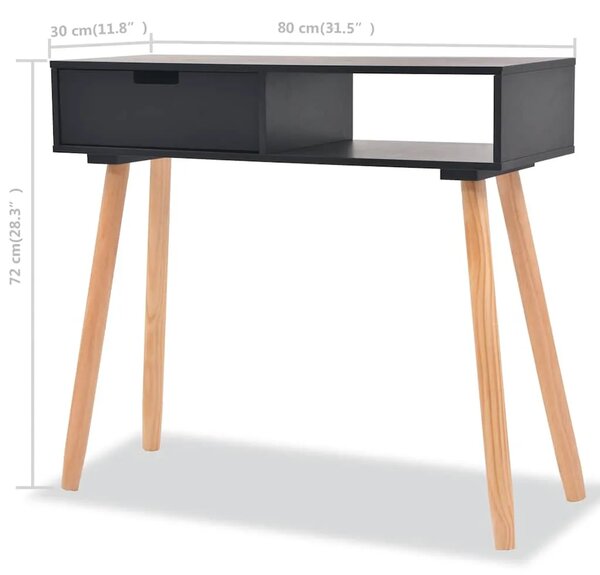 Konzolni Stol od Masivne Borovine 80x30x72 cm Crni - Crna 1 Crna