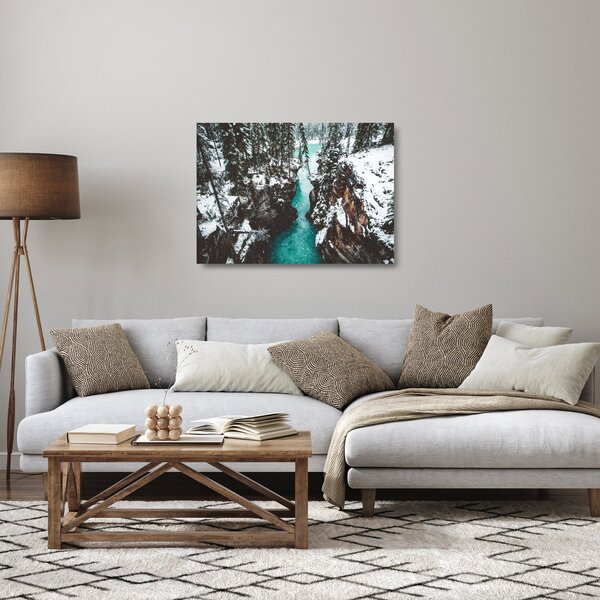 Staklena slika - planinska rijeka zimi (70x50 cm)